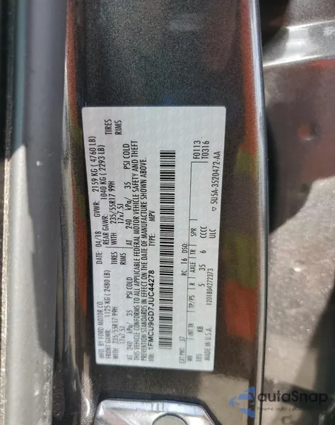 2018 Ford Escape Se из США, поврежденный, VIN 1FMCU9GD7JUC44278